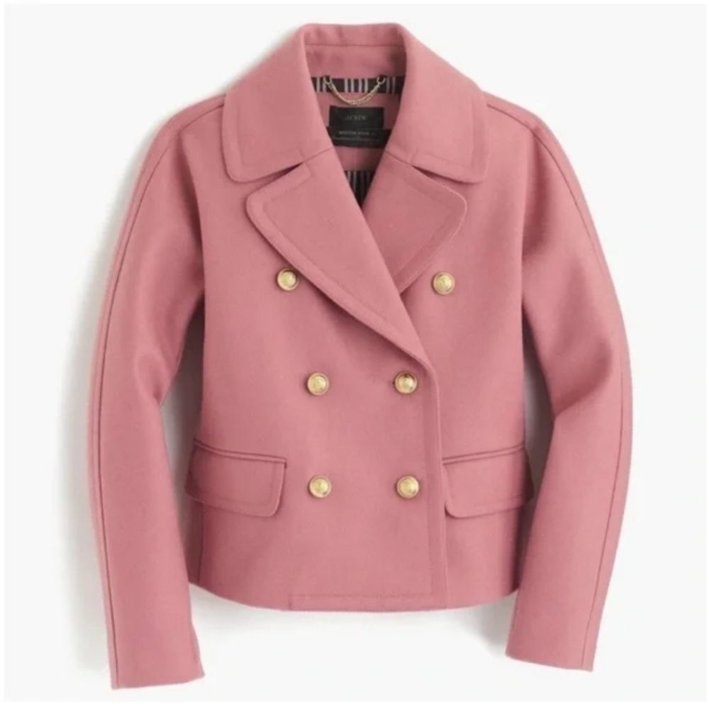 J.Crew Italian Melton Wool Cropped Peacoat Old Money Double Breasted Blazer Sz.2